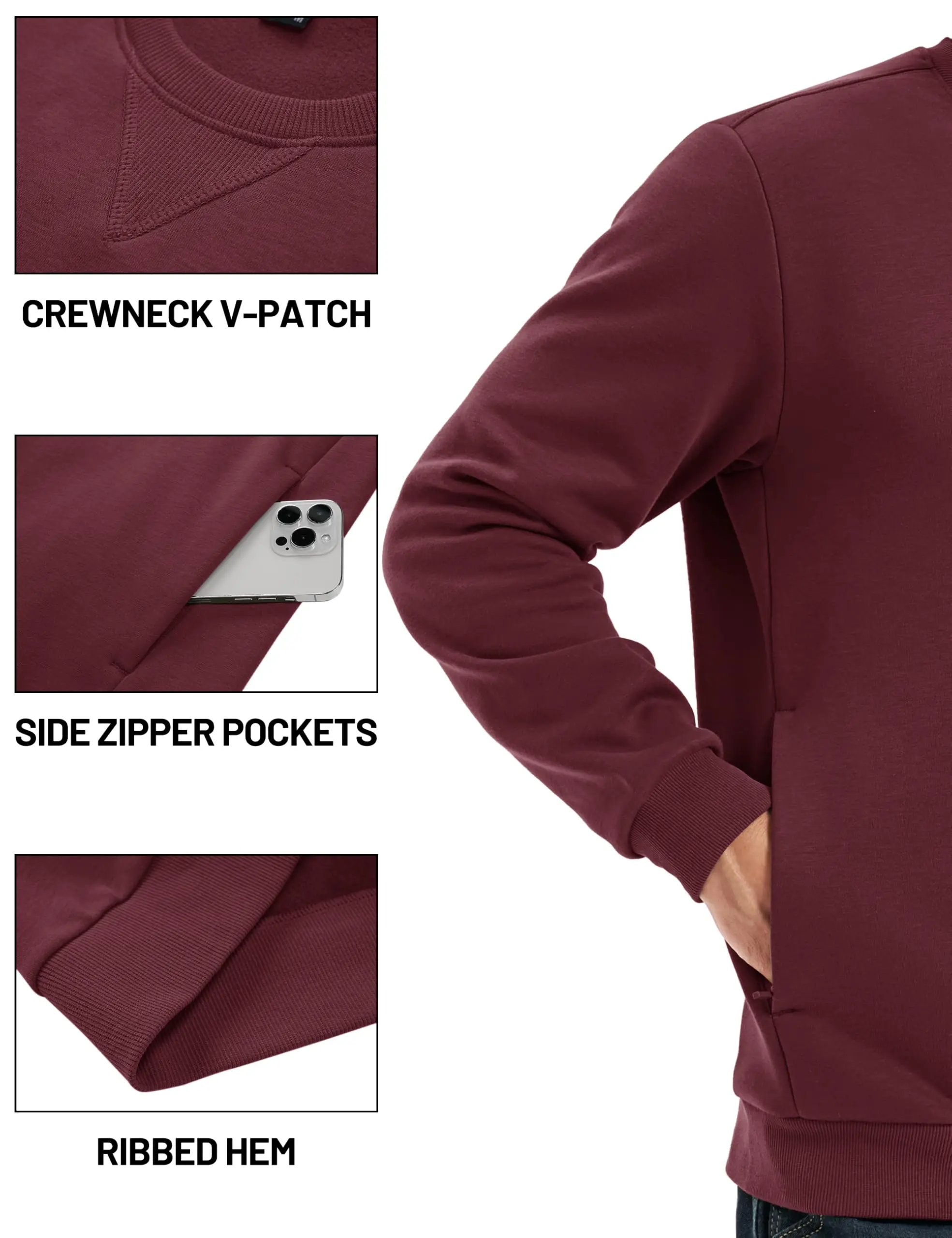 TACVASEN Winter Fleece Crewneck Sweatshirt Mens Warm Midweight Casual Long Sleeve Pullover Pocket Sports Sweatshirt Basic Tops