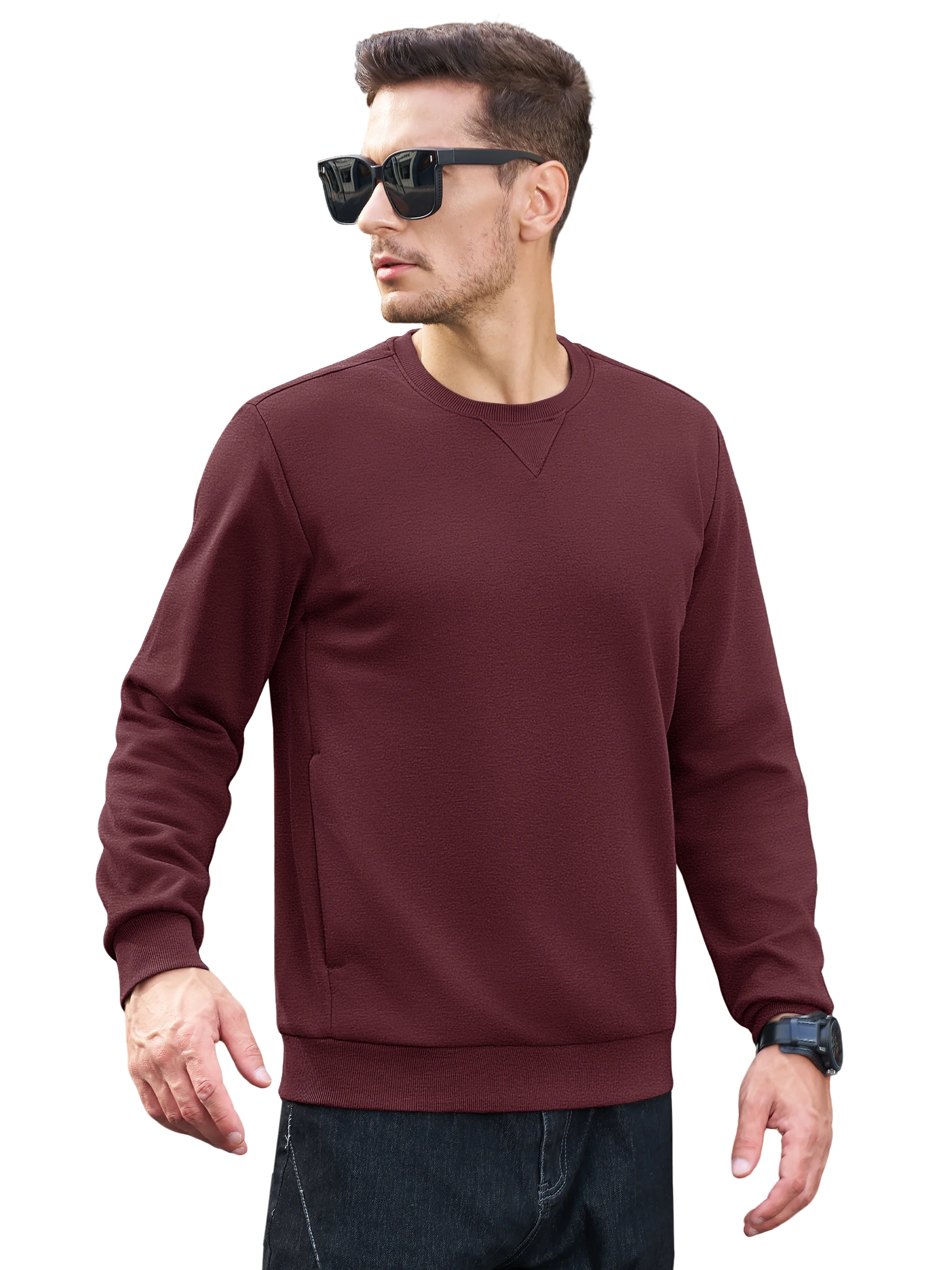 TACVASEN Winter Fleece Crewneck Sweatshirt Mens Warm Midweight Casual Long Sleeve Pullover Pocket Sports Sweatshirt Basic Tops