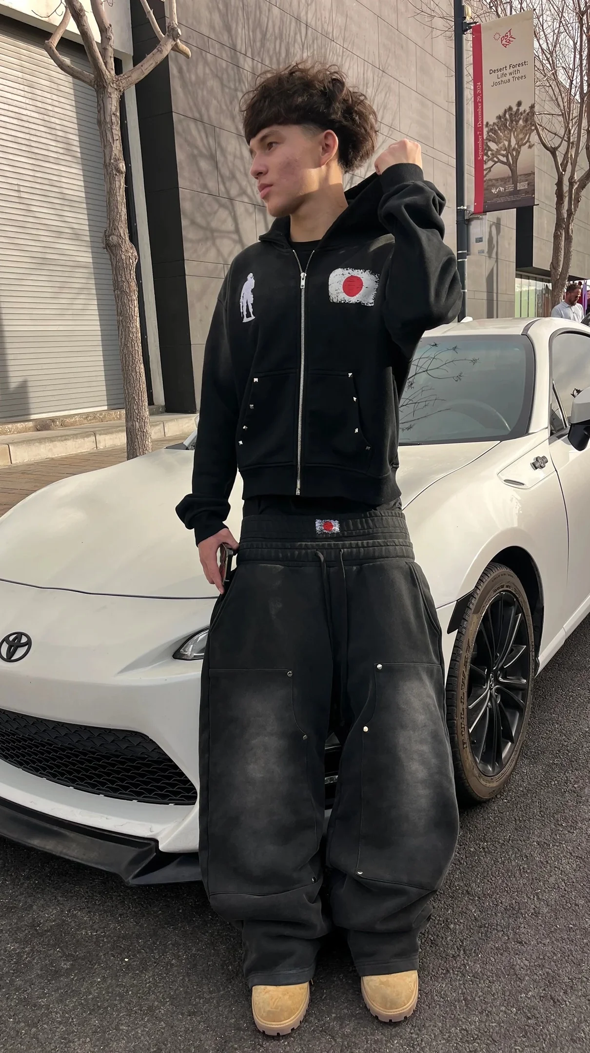2025 Autumn and Winter Hot Diamond Loose Plush National Flag Design Casual Zipper Hooded Sweatshirt Pants Two-Piece Set Trendy S