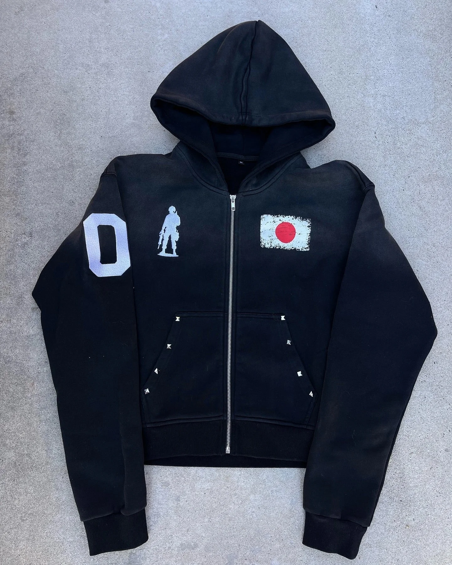 2025 Autumn and Winter Hot Diamond Loose Plush National Flag Design Casual Zipper Hooded Sweatshirt Pants Two-Piece Set Trendy S