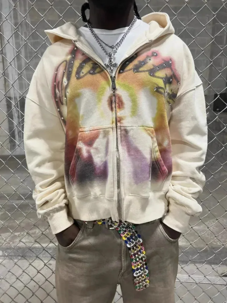 Letter print, hot stamping, hip-hop, personalized street style, men's and women's loose hoodie, zipper sweatshirt, autumn