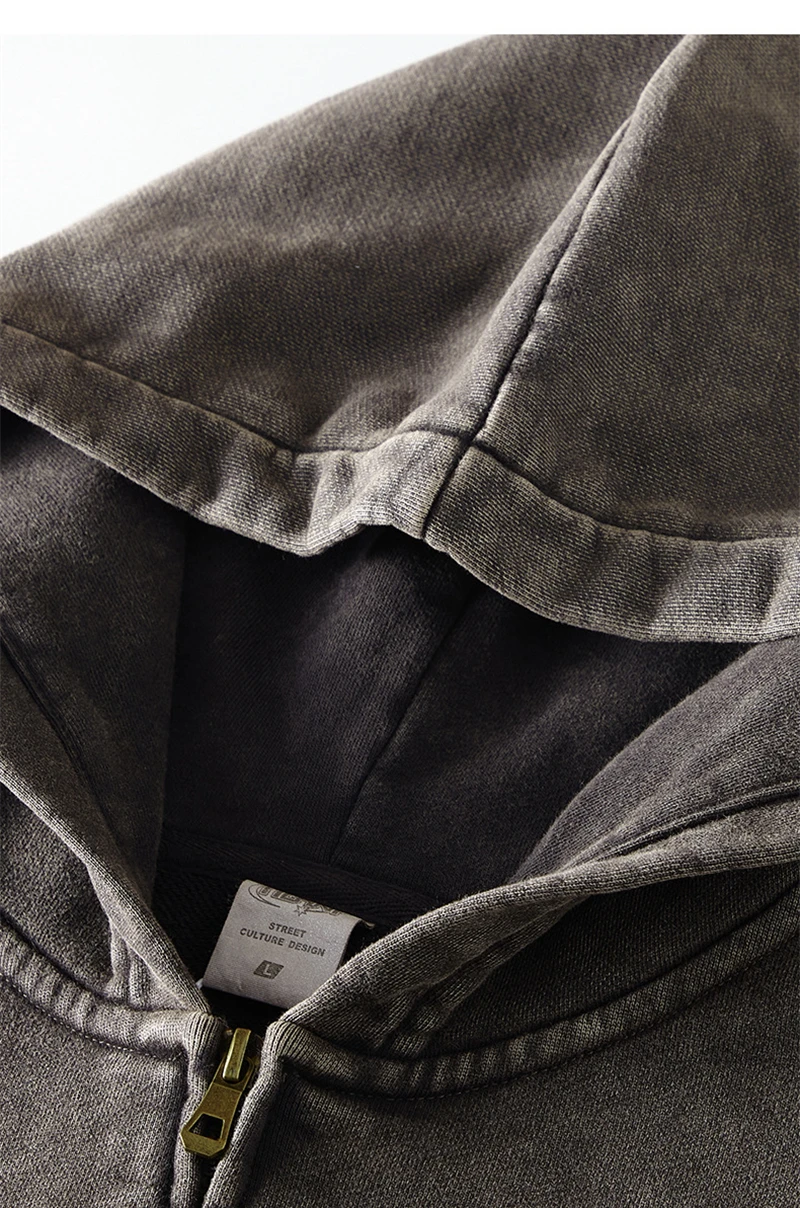 ZODF Retro Autumn Batik Washed Zipper Hoodie For Men Unisex Oversized Distressed 420gsm Terry 100% Cotton Hooded Coats HY0936