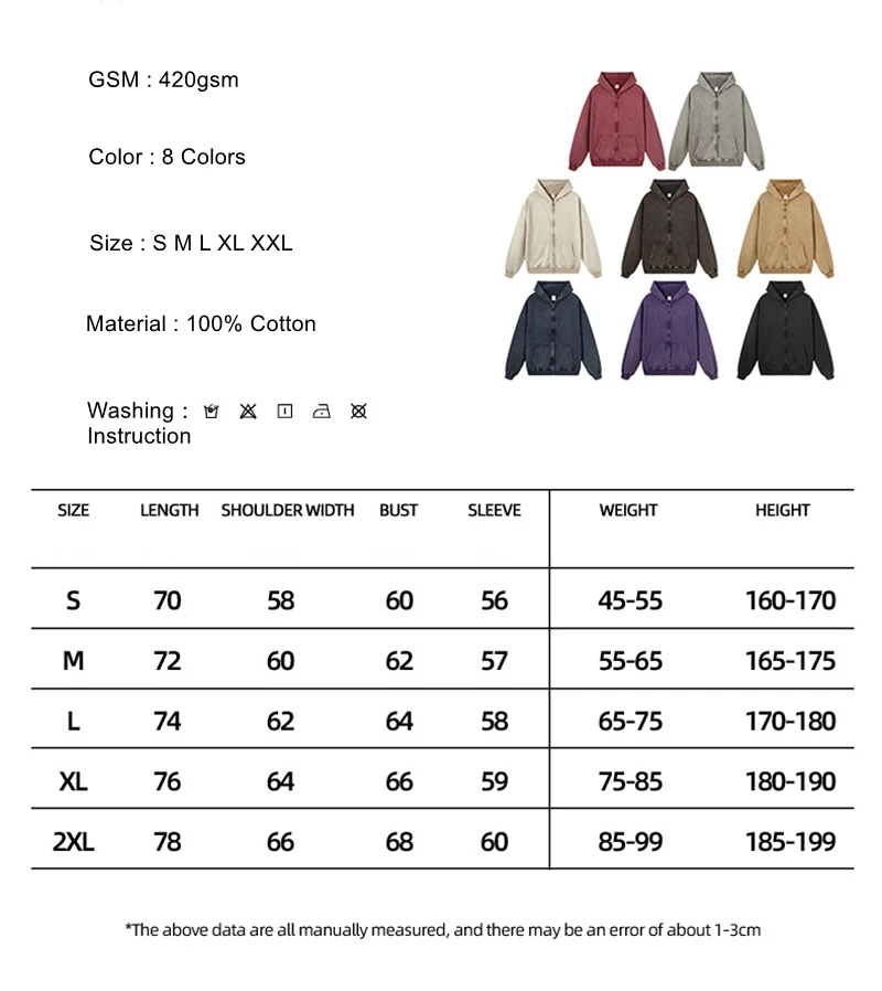 ZODF Retro Autumn Batik Washed Zipper Hoodie For Men Unisex Oversized Distressed 420gsm Terry 100% Cotton Hooded Coats HY0936