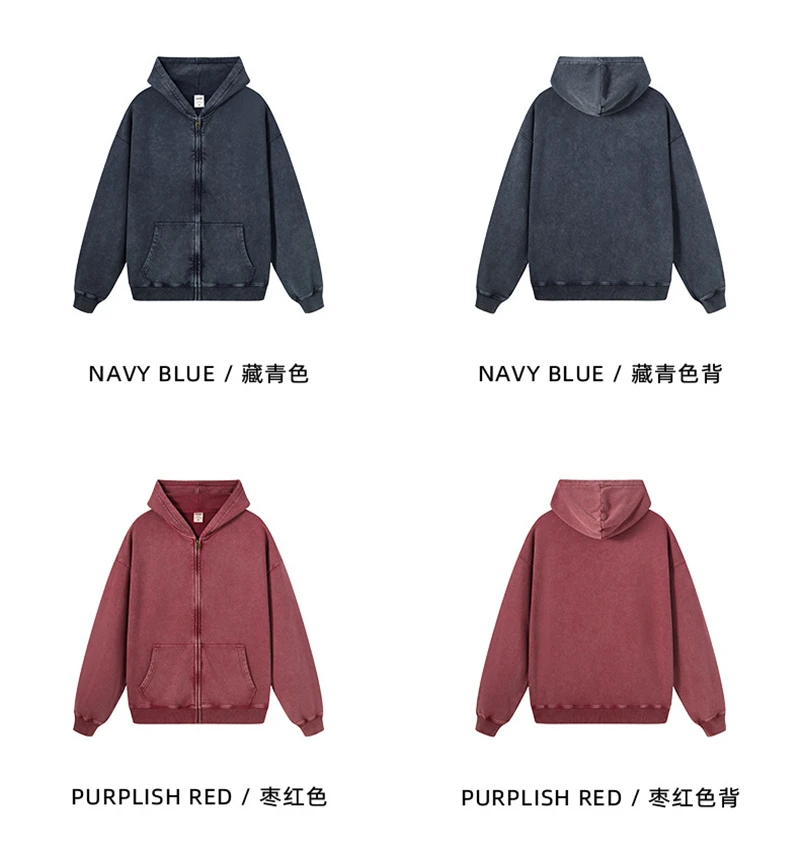 ZODF Retro Autumn Batik Washed Zipper Hoodie For Men Unisex Oversized Distressed 420gsm Terry 100% Cotton Hooded Coats HY0936