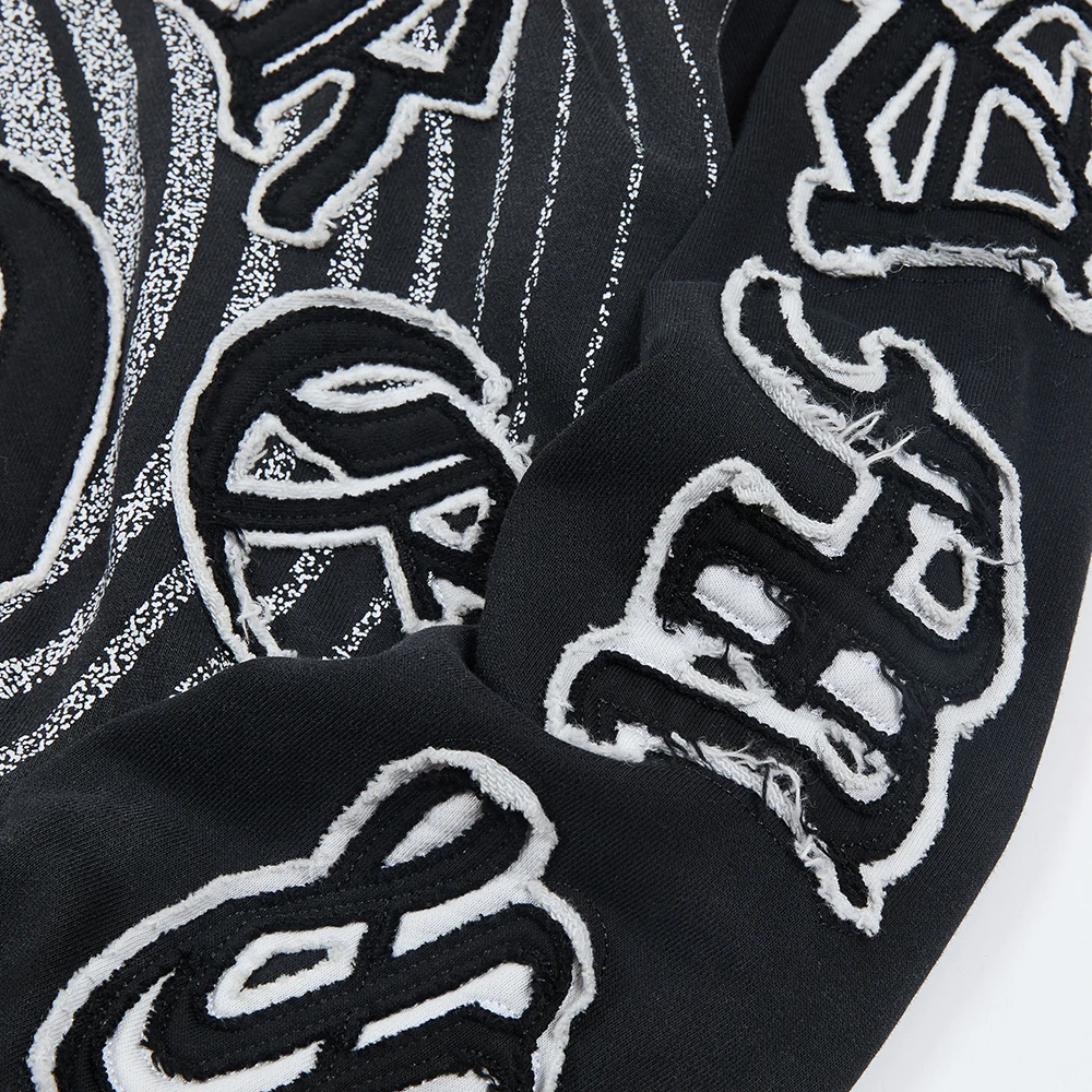 Streetwear Patchwork Letter Embroidery Zipper Terry Hooded Hoodie for Men Distressed Hole Cardigan Sweatshirt Jacket Oversized