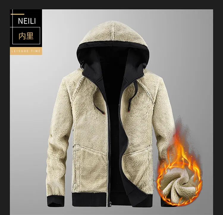 High Quality Male Warm Cashmere hoodies Men Sportswear Jackets Male sweatshirt Fleece Men's Jacket Winter Lamb Fleece hoody Mens