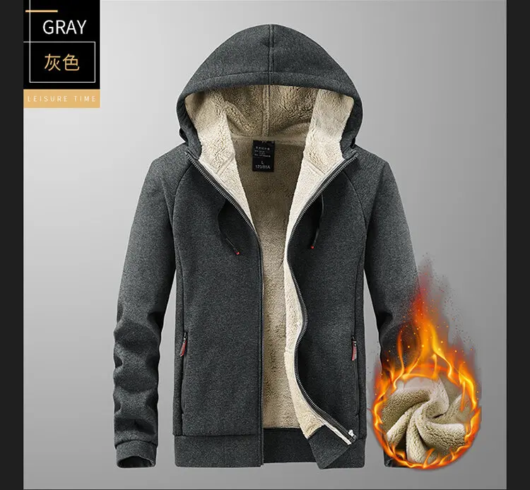 High Quality Male Warm Cashmere hoodies Men Sportswear Jackets Male sweatshirt Fleece Men's Jacket Winter Lamb Fleece hoody Mens