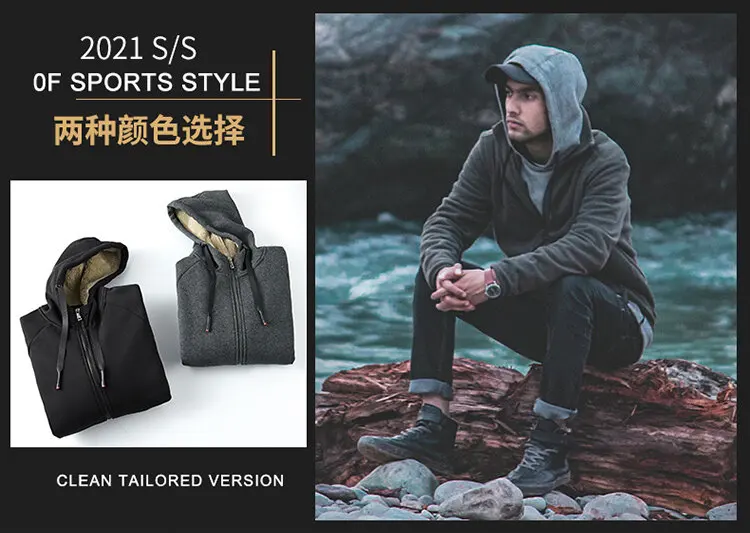 High Quality Male Warm Cashmere hoodies Men Sportswear Jackets Male sweatshirt Fleece Men's Jacket Winter Lamb Fleece hoody Mens