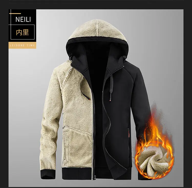 High Quality Male Warm Cashmere hoodies Men Sportswear Jackets Male sweatshirt Fleece Men's Jacket Winter Lamb Fleece hoody Mens