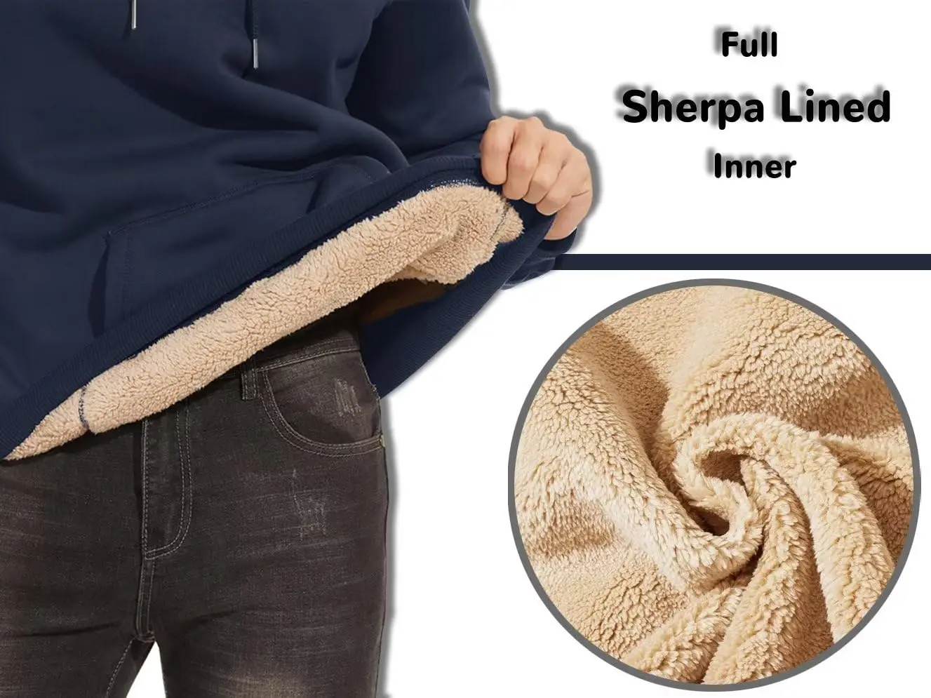 TACVASEN Thicken Sherpa Lining Hoodies Mens Winter Hoodies Pocket Sweatshirts Jackets Hooded Pullover Casual Coats Tops