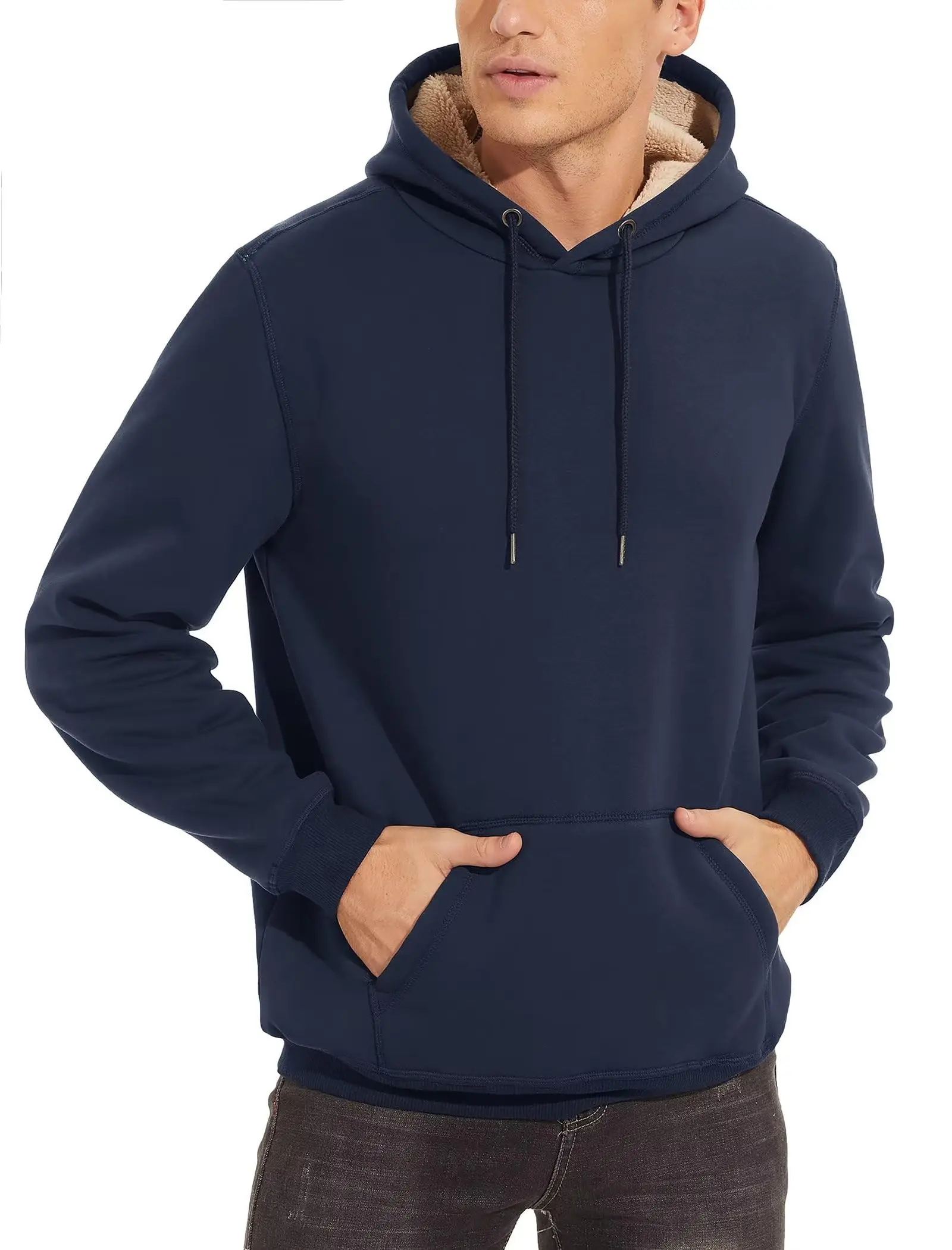TACVASEN Thicken Sherpa Lining Hoodies Mens Winter Hoodies Pocket Sweatshirts Jackets Hooded Pullover Casual Coats Tops