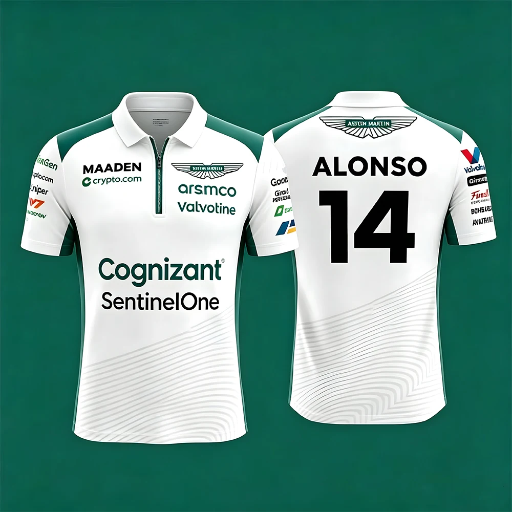 Aston Martin Men's Sporty Casual Zip-Up Polo Shirt Breathable Fashionable Trendy Zipper Closure Short Sleeve Clothing