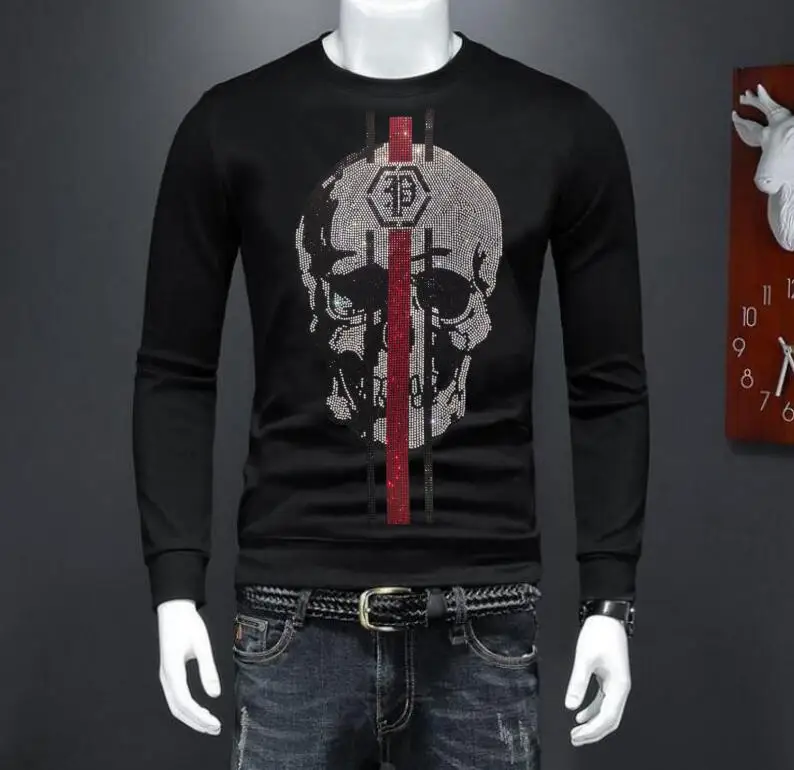 S-4XL Hoodies Men Streetwear Anime Skulls Graphic Men's Sweatshirt Hoodie Casual Rhinestones Sweatshirts Clothing