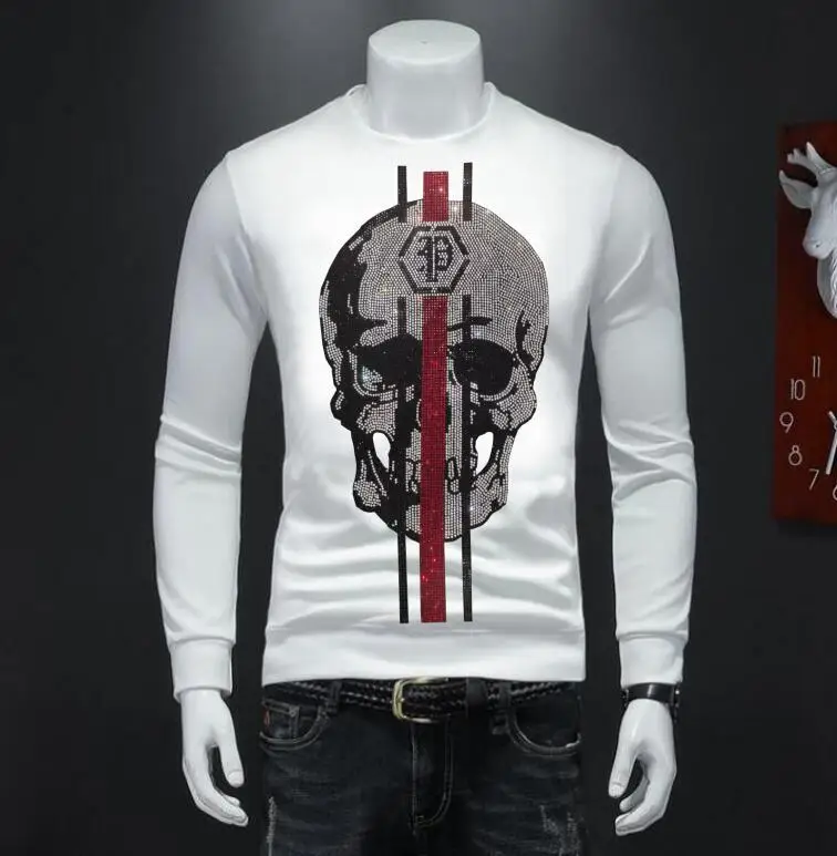 S-4XL Hoodies Men Streetwear Anime Skulls Graphic Men's Sweatshirt Hoodie Casual Rhinestones Sweatshirts Clothing