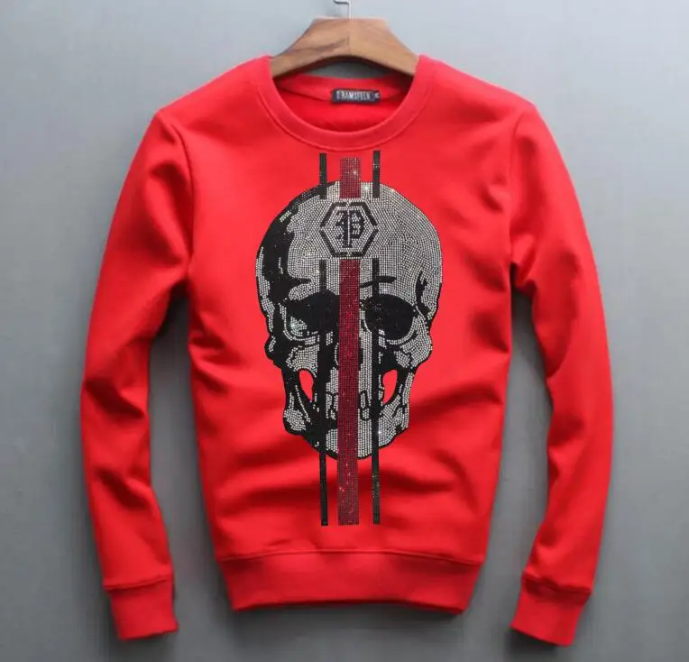 S-4XL Hoodies Men Streetwear Anime Skulls Graphic Men's Sweatshirt Hoodie Casual Rhinestones Sweatshirts Clothing