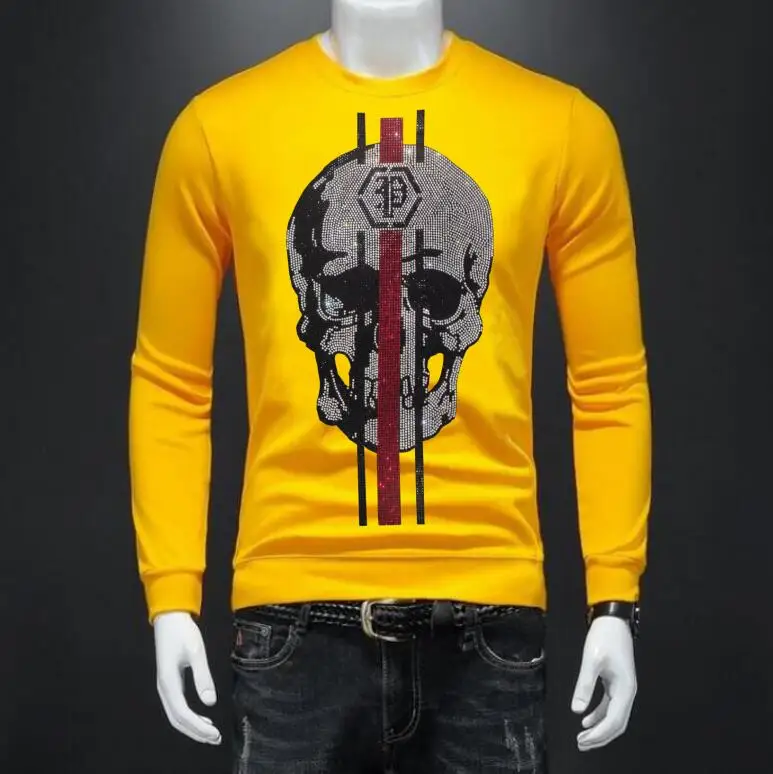 S-4XL Hoodies Men Streetwear Anime Skulls Graphic Men's Sweatshirt Hoodie Casual Rhinestones Sweatshirts Clothing