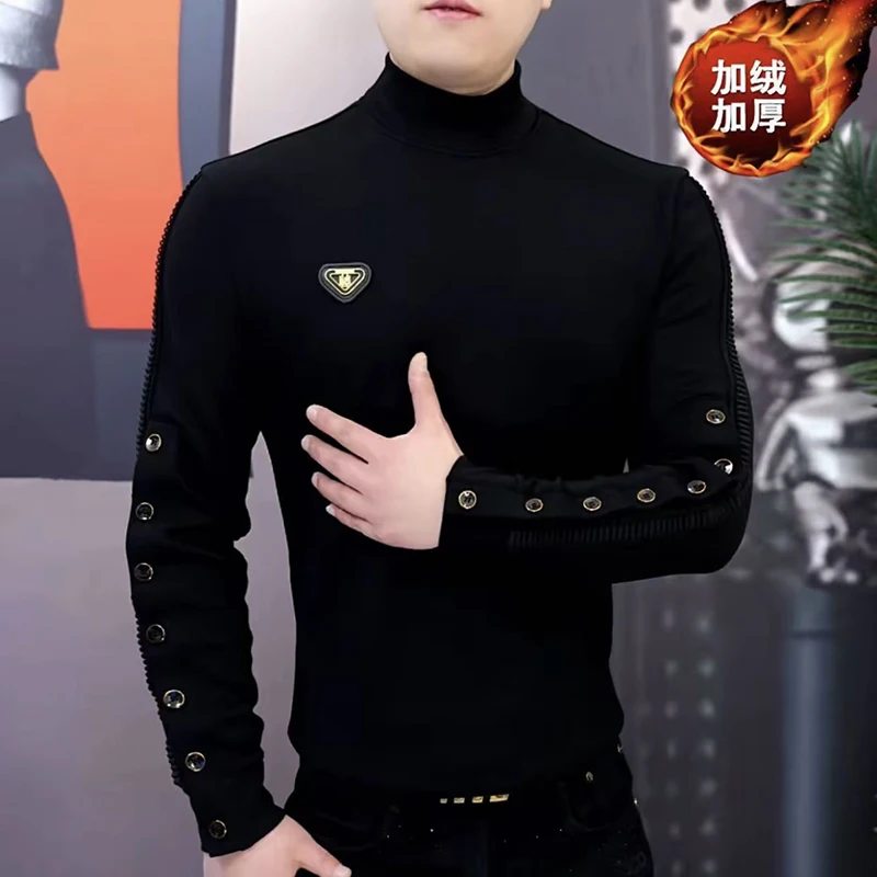 Autumn Winter Half High Collar T-shirt for Men Thick and Warm Casual Social Sweatshirt Long Sleeve Streetwear Pullover M-5XL