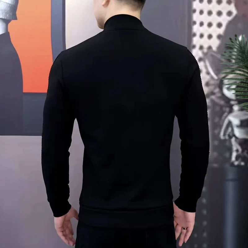 Autumn Winter Half High Collar T-shirt for Men Thick and Warm Casual Social Sweatshirt Long Sleeve Streetwear Pullover M-5XL