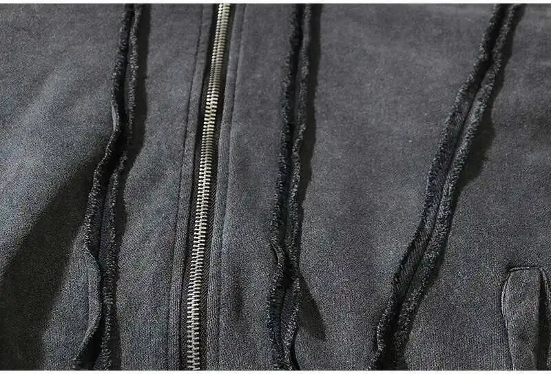 PFNW Washed Printed Zipper Design Sweatershirt Male Spliced Hooded Cardigan Short Clothing Men's Trendy Tops 2025 New 28W5071
