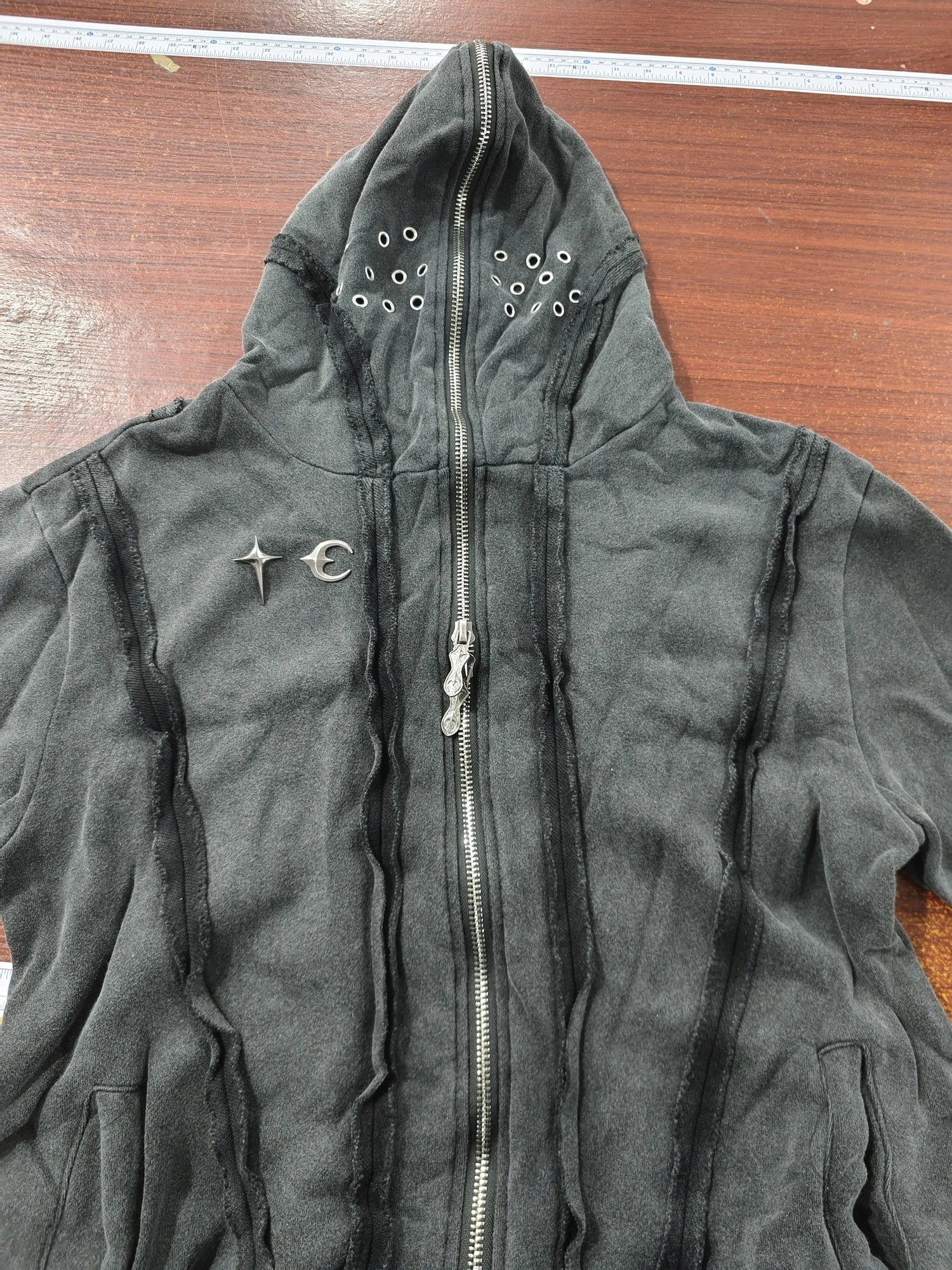 PFNW Washed Printed Zipper Design Sweatershirt Male Spliced Hooded Cardigan Short Clothing Men's Trendy Tops 2025 New 28W5071
