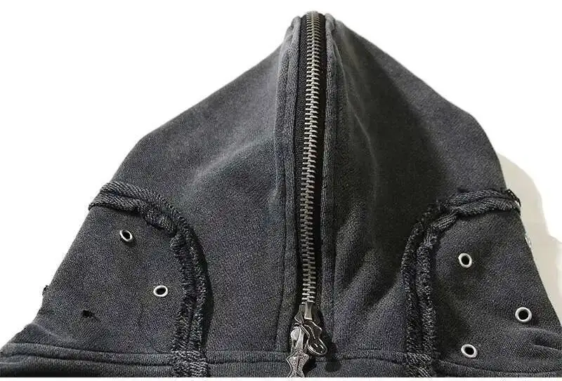 PFNW Washed Printed Zipper Design Sweatershirt Male Spliced Hooded Cardigan Short Clothing Men's Trendy Tops 2025 New 28W5071