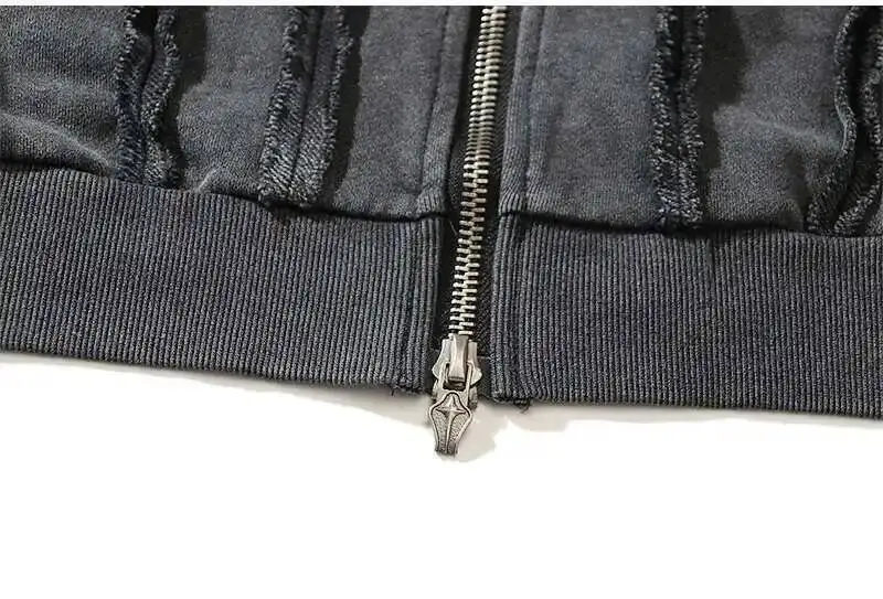 PFNW Washed Printed Zipper Design Sweatershirt Male Spliced Hooded Cardigan Short Clothing Men's Trendy Tops 2025 New 28W5071