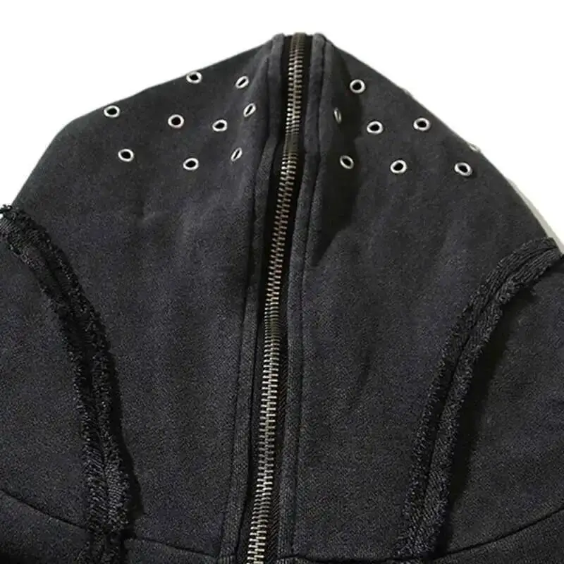 PFNW Washed Printed Zipper Design Sweatershirt Male Spliced Hooded Cardigan Short Clothing Men's Trendy Tops 2025 New 28W5071