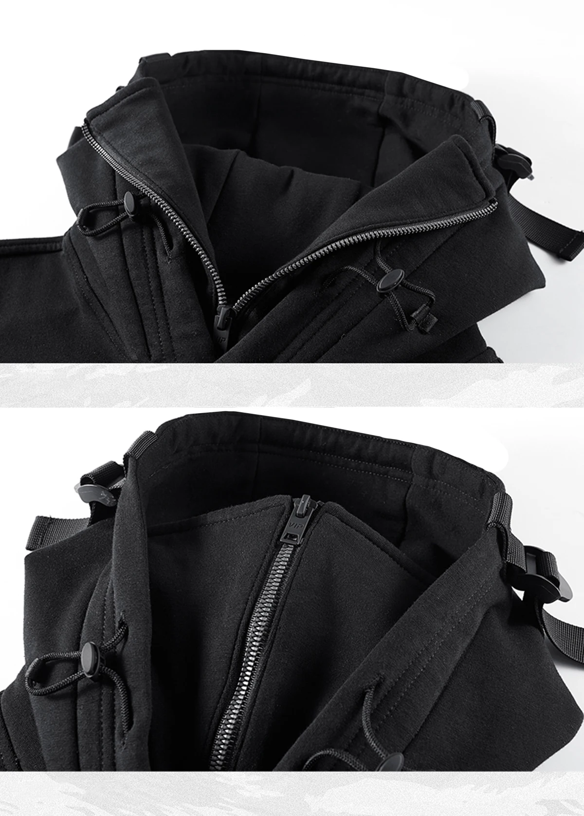 Men's Techwear Zip Up Hoodies Dark Souls Cyberpunk Sweatshirts High Neck Mask Windproof Pullovers Dark Black Cargo Tops
