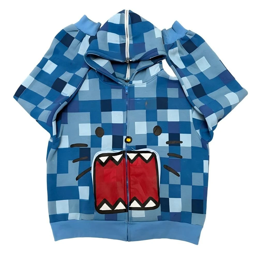 Y2k Retro Men Women Zipper Hoodie Harajuku Hip Hop Cartoon Cat Print Camo Hoodies Couple Casual Loose Outdoor Sweatshirt Clothes