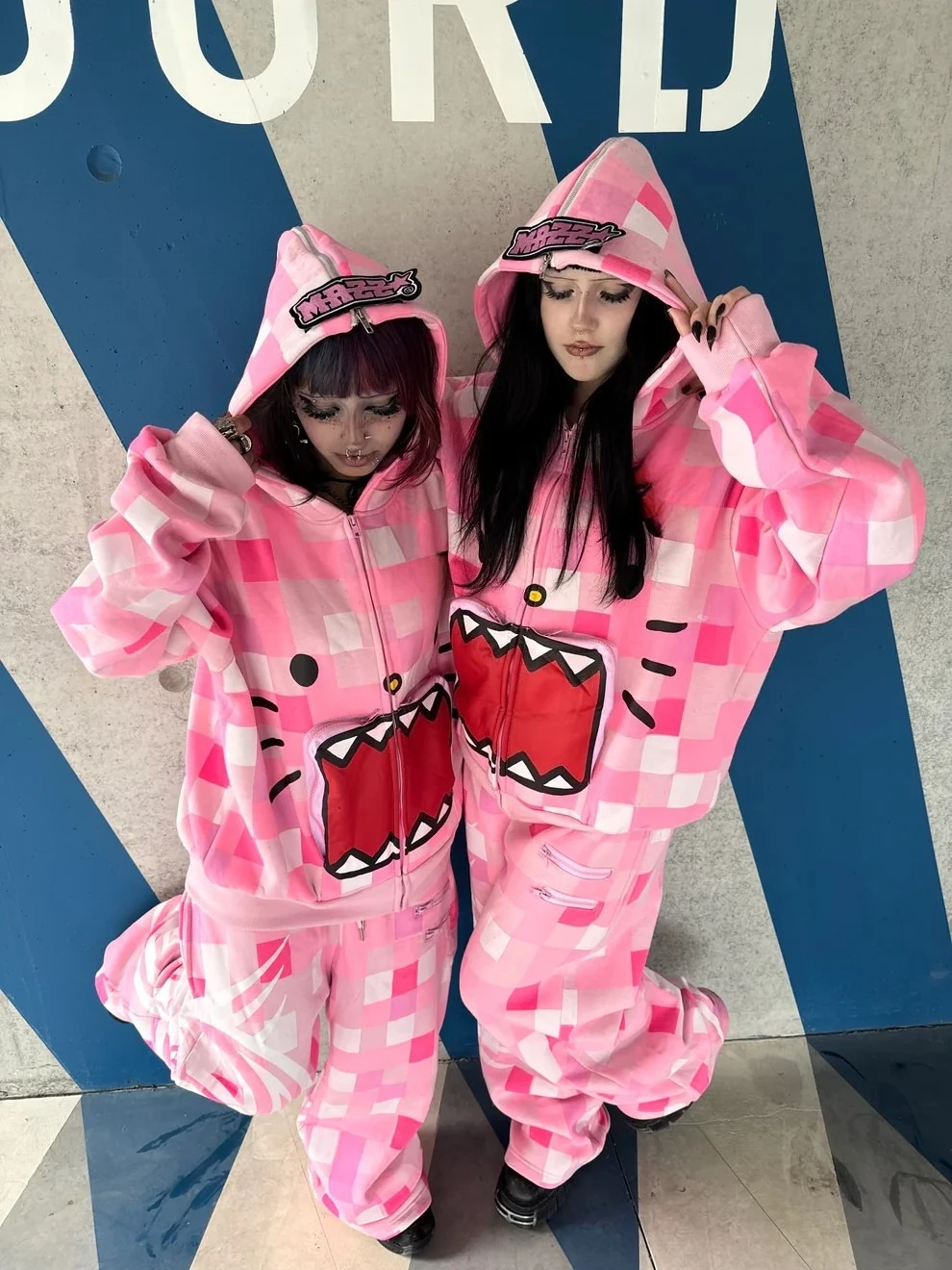 Y2k Retro Men Women Zipper Hoodie Harajuku Hip Hop Cartoon Cat Print Camo Hoodies Couple Casual Loose Outdoor Sweatshirt Clothes