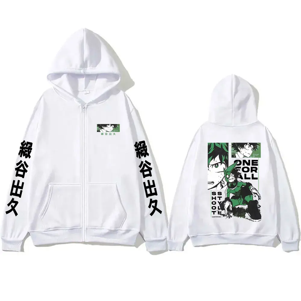 Anime My Hero Academia Midoriya Izuku Zipper Hoodie Men Women Casual Vintage Zip Up Jacket Male Manga Cosplay Zip Up Sweatshirt