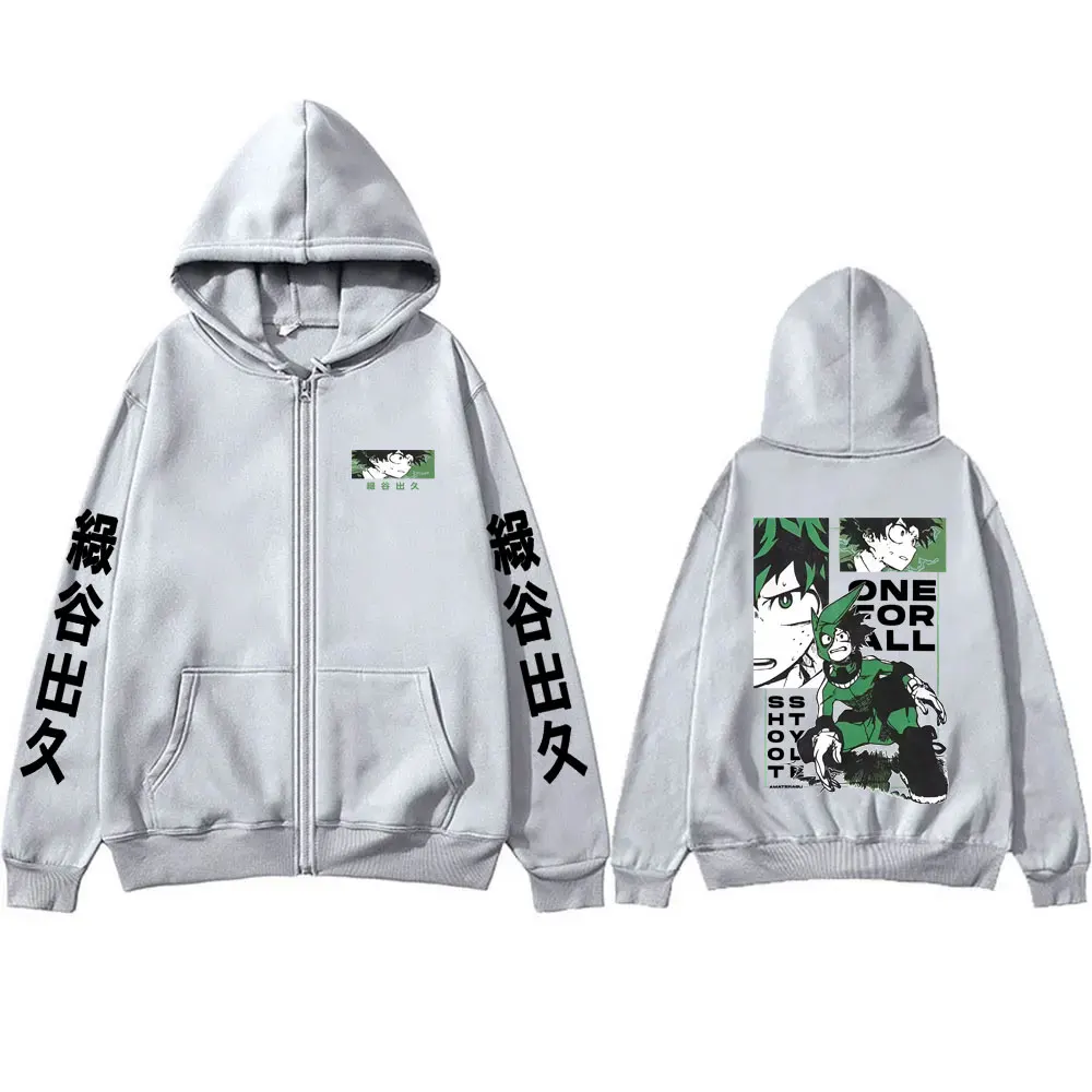 Anime My Hero Academia Midoriya Izuku Zipper Hoodie Men Women Casual Vintage Zip Up Jacket Male Manga Cosplay Zip Up Sweatshirt