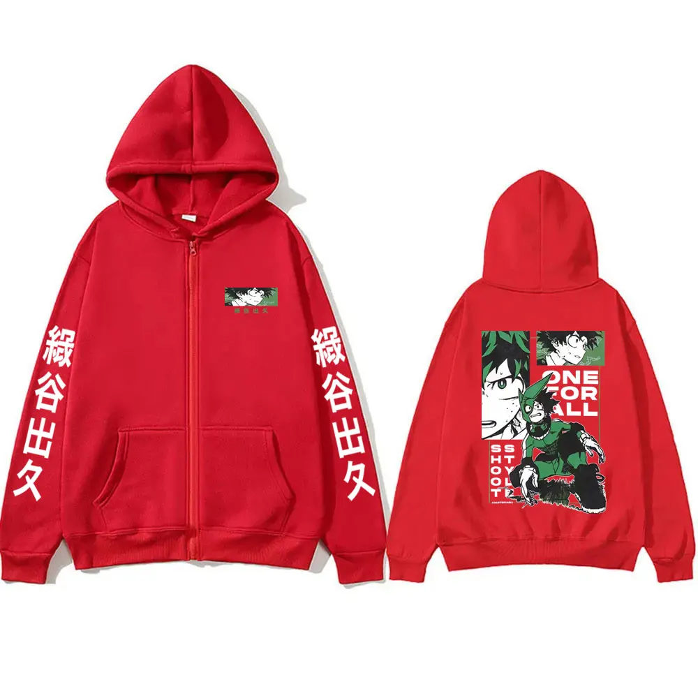 Anime My Hero Academia Midoriya Izuku Zipper Hoodie Men Women Casual Vintage Zip Up Jacket Male Manga Cosplay Zip Up Sweatshirt