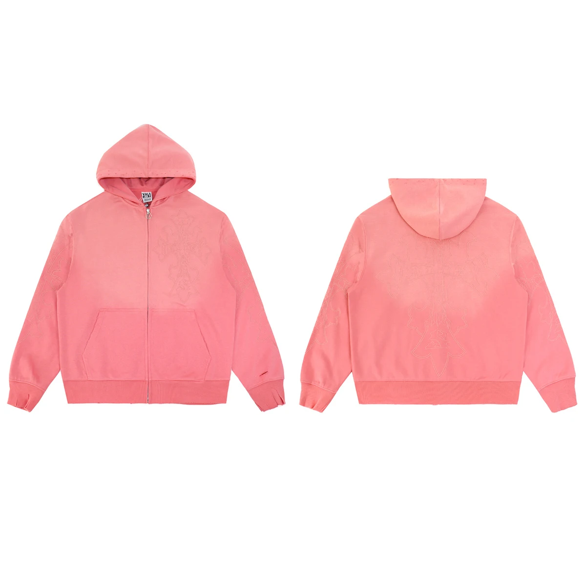 High Street Embroidery Washed Cross Zipper Hooded Hoodies for Men Streetwear Cardigan Loose Terry Sweatshirt Jacket Oversized