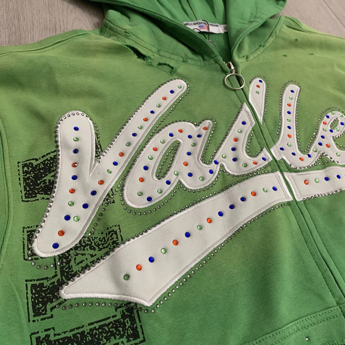 Streetwear Shinning Diamond Zipper Terry Hooded Hoodie for Men Oversized Graffiti Flame Cardigan Rhinestone Sweatshirt Jacket