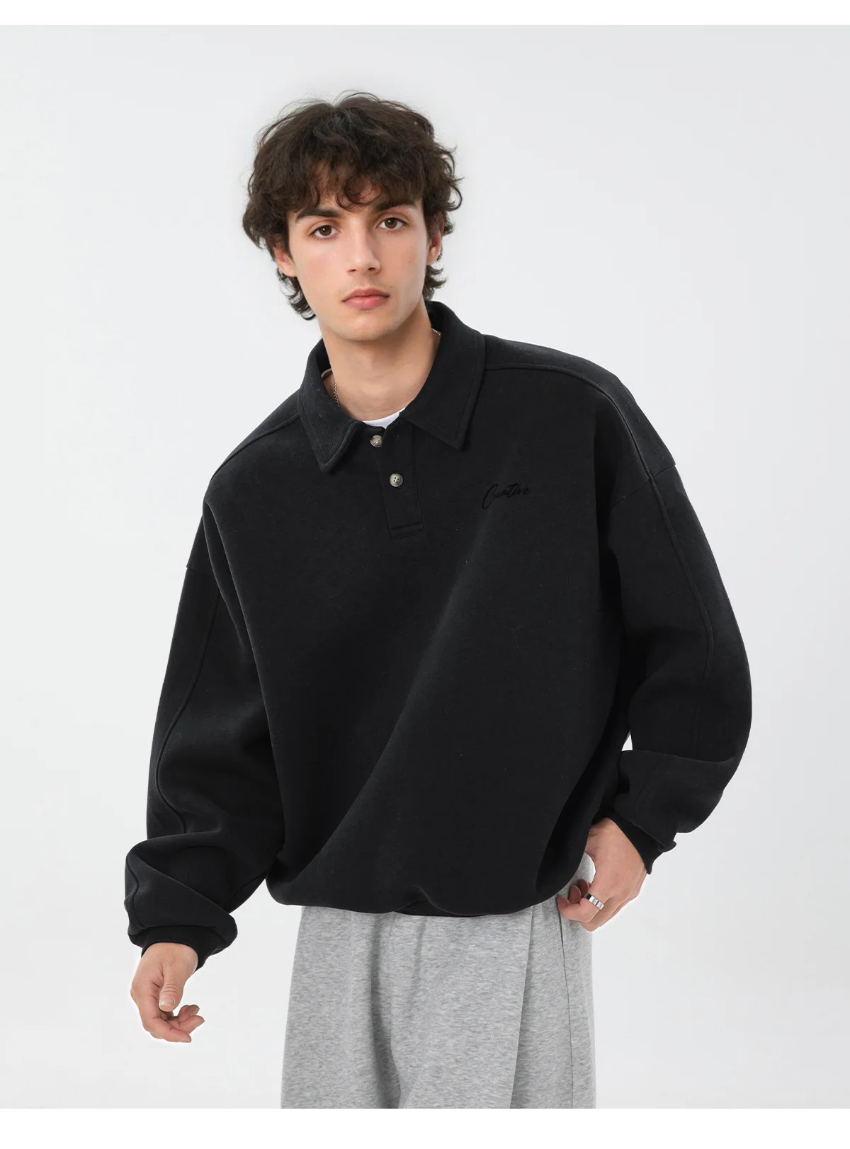 TFETTERS Casual Men's Sweatshirt Autumn Winter 2026 New Long Sleeve Polo Pullover Man Fashion Collar Loose Fit Streetwear