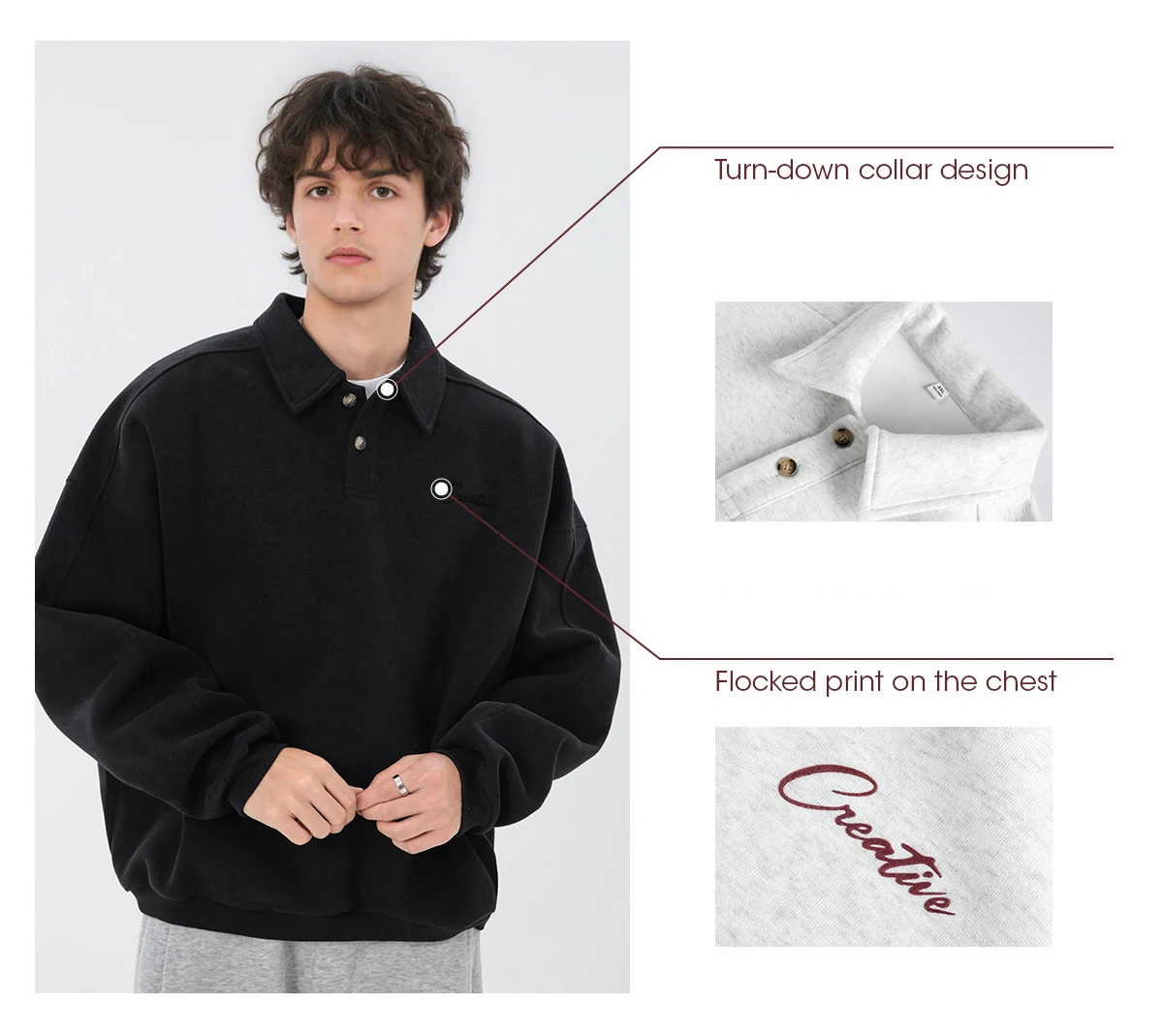 TFETTERS Casual Men's Sweatshirt Autumn Winter 2026 New Long Sleeve Polo Pullover Man Fashion Collar Loose Fit Streetwear