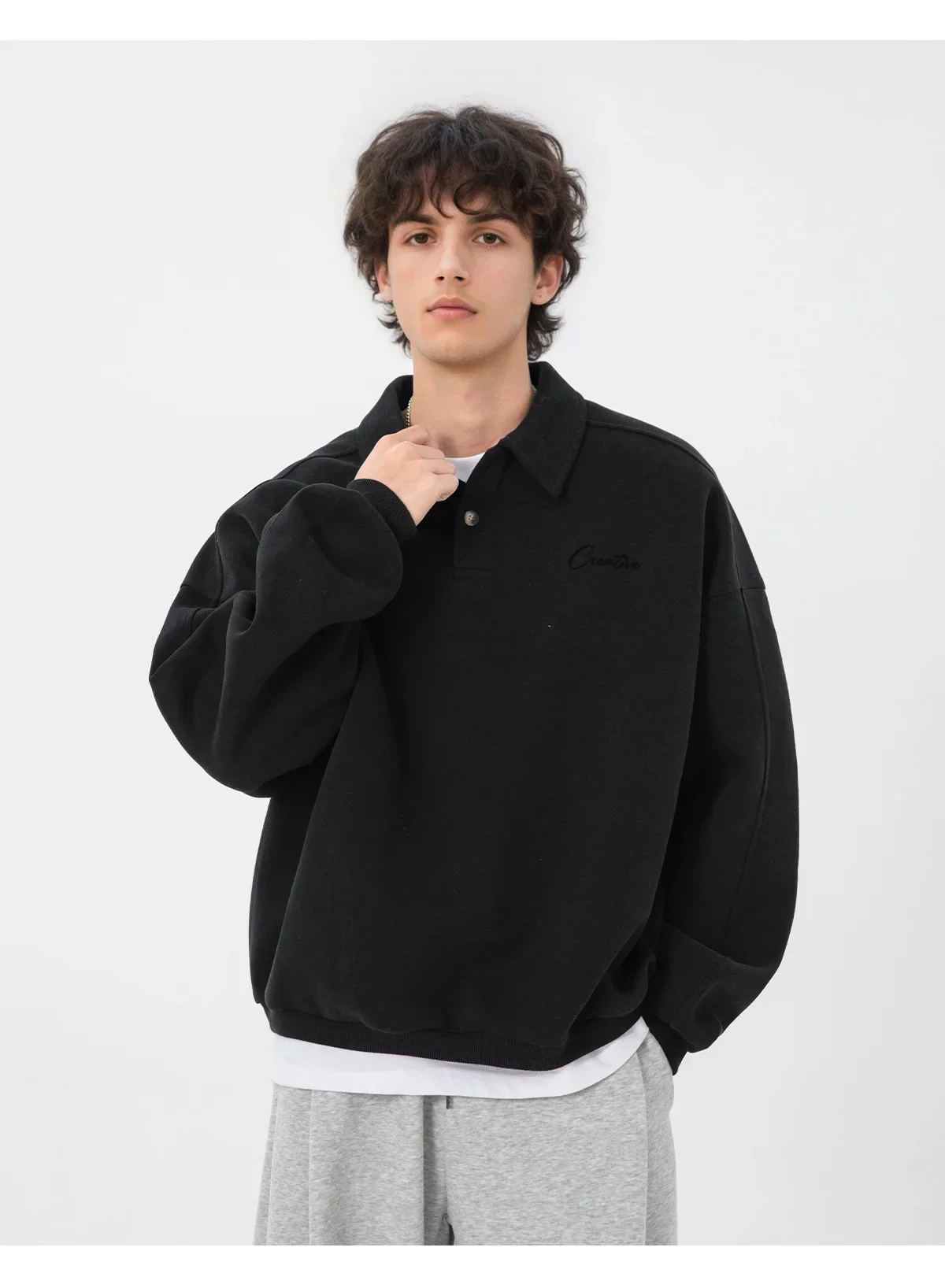 TFETTERS Casual Men's Sweatshirt Autumn Winter 2026 New Long Sleeve Polo Pullover Man Fashion Collar Loose Fit Streetwear