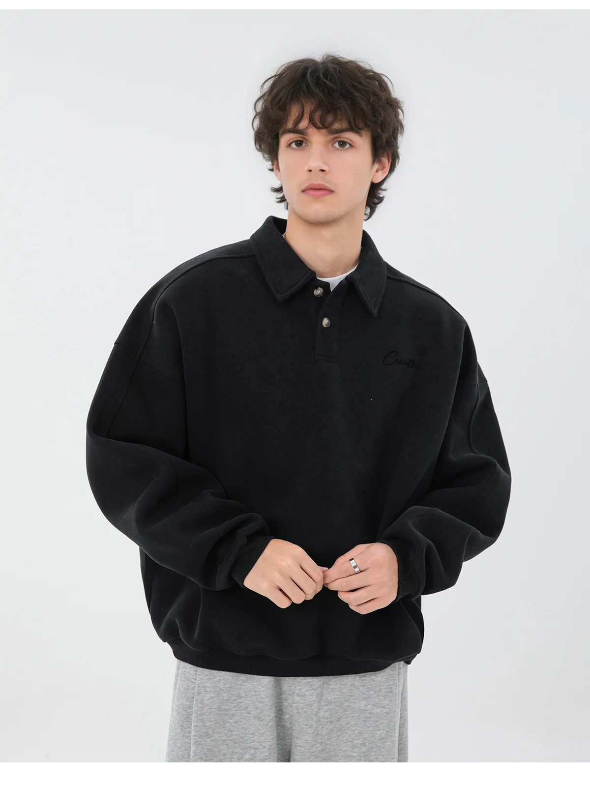 TFETTERS Casual Men's Sweatshirt Autumn Winter 2026 New Long Sleeve Polo Pullover Man Fashion Collar Loose Fit Streetwear