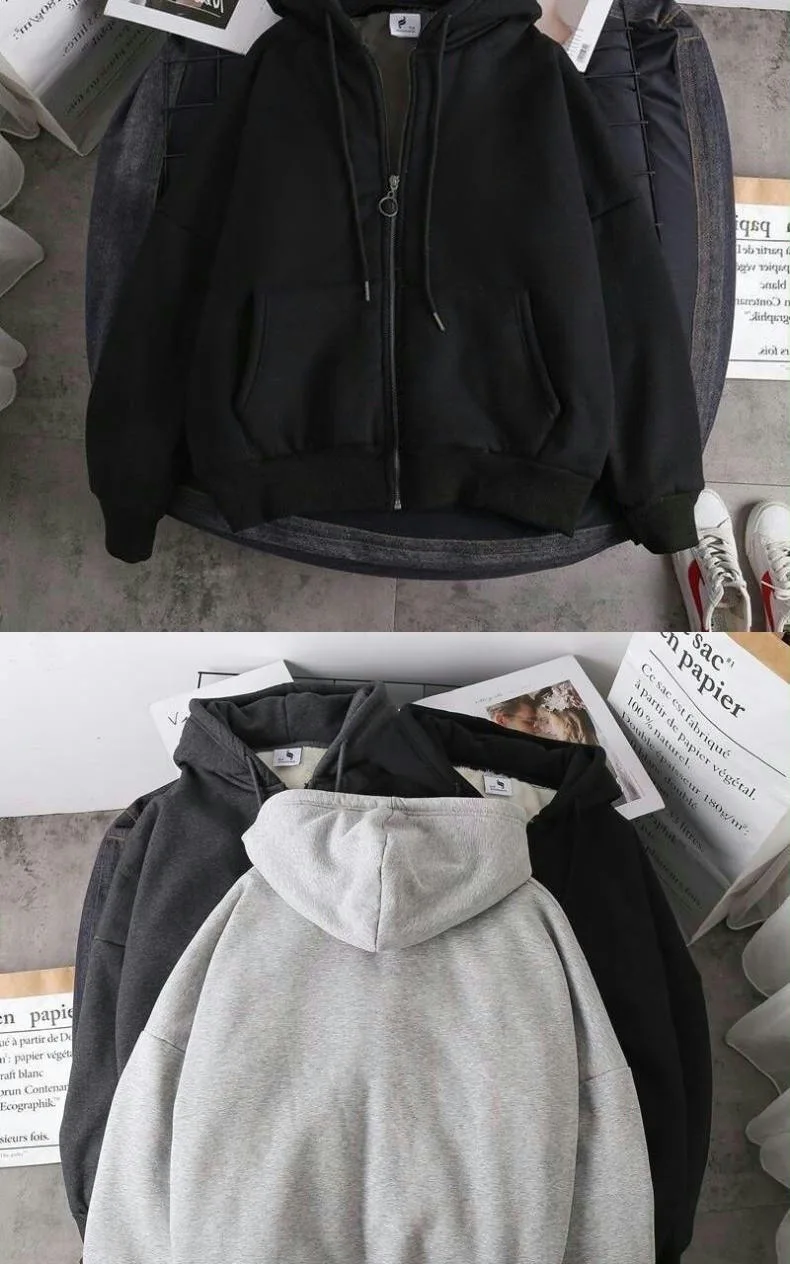 Fashionable Men's New Fleece Hooded Sweatshirt Men's Versatile Cold Resistant Casual Hoodie Men's Cardigan Jacket