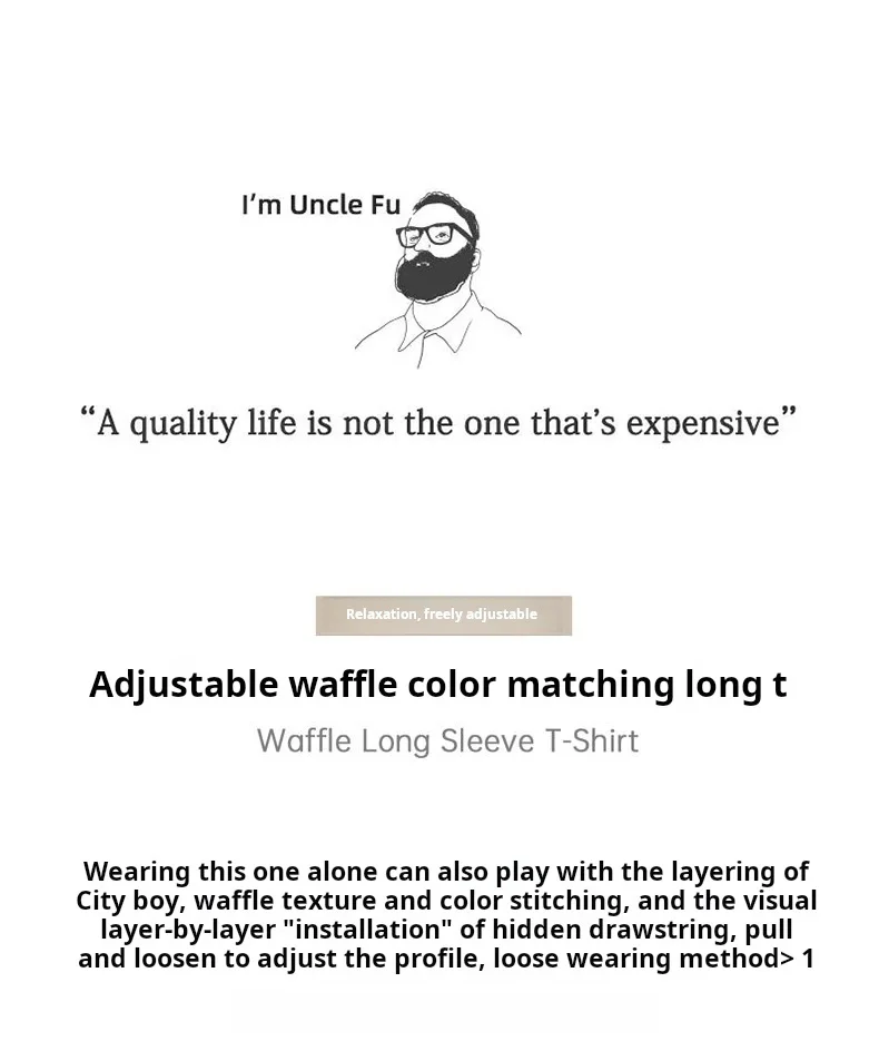 Maden Men‘s Casual Waffle Weave Sweatshirt Loose Fit Crew Neck Pullover Contrasting Drawstring Hem Casual Outerwear Spring Fall