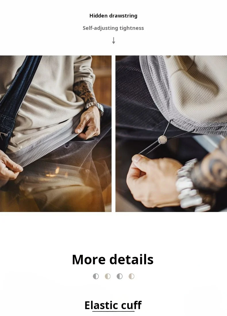 Maden Men‘s Casual Waffle Weave Sweatshirt Loose Fit Crew Neck Pullover Contrasting Drawstring Hem Casual Outerwear Spring Fall