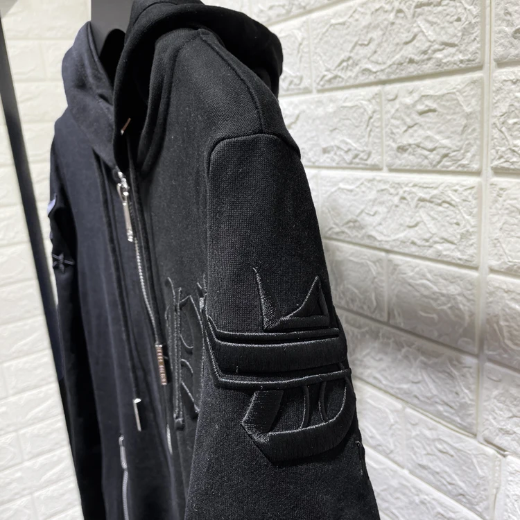 Men's Hoodie Letters Embroidered Zipper Hooded Cardigan Jacket Pure Cotton Spring Autumn Sweatshirt Coat
