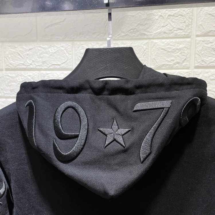 Men's Hoodie Letters Embroidered Zipper Hooded Cardigan Jacket Pure Cotton Spring Autumn Sweatshirt Coat
