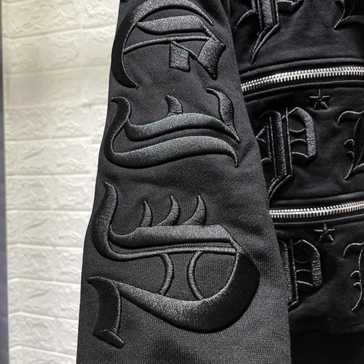 Men's Hoodie Letters Embroidered Zipper Hooded Cardigan Jacket Pure Cotton Spring Autumn Sweatshirt Coat