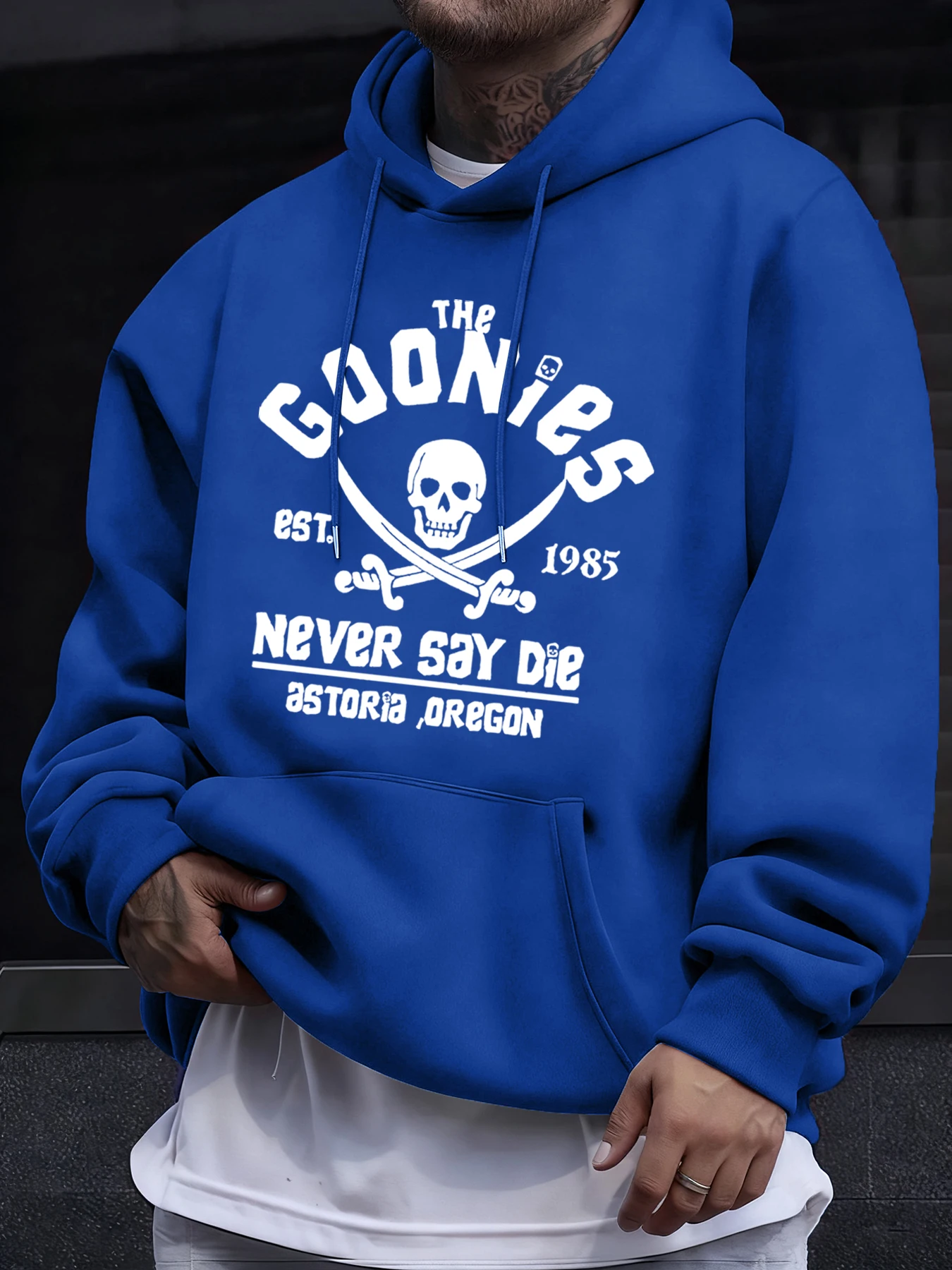 Distressed Goonies Never Say Die Mens Sweatshirt Fashion Casual Hoodies Soft Loose Pullovers Fleece Autumn Unisex Clothing