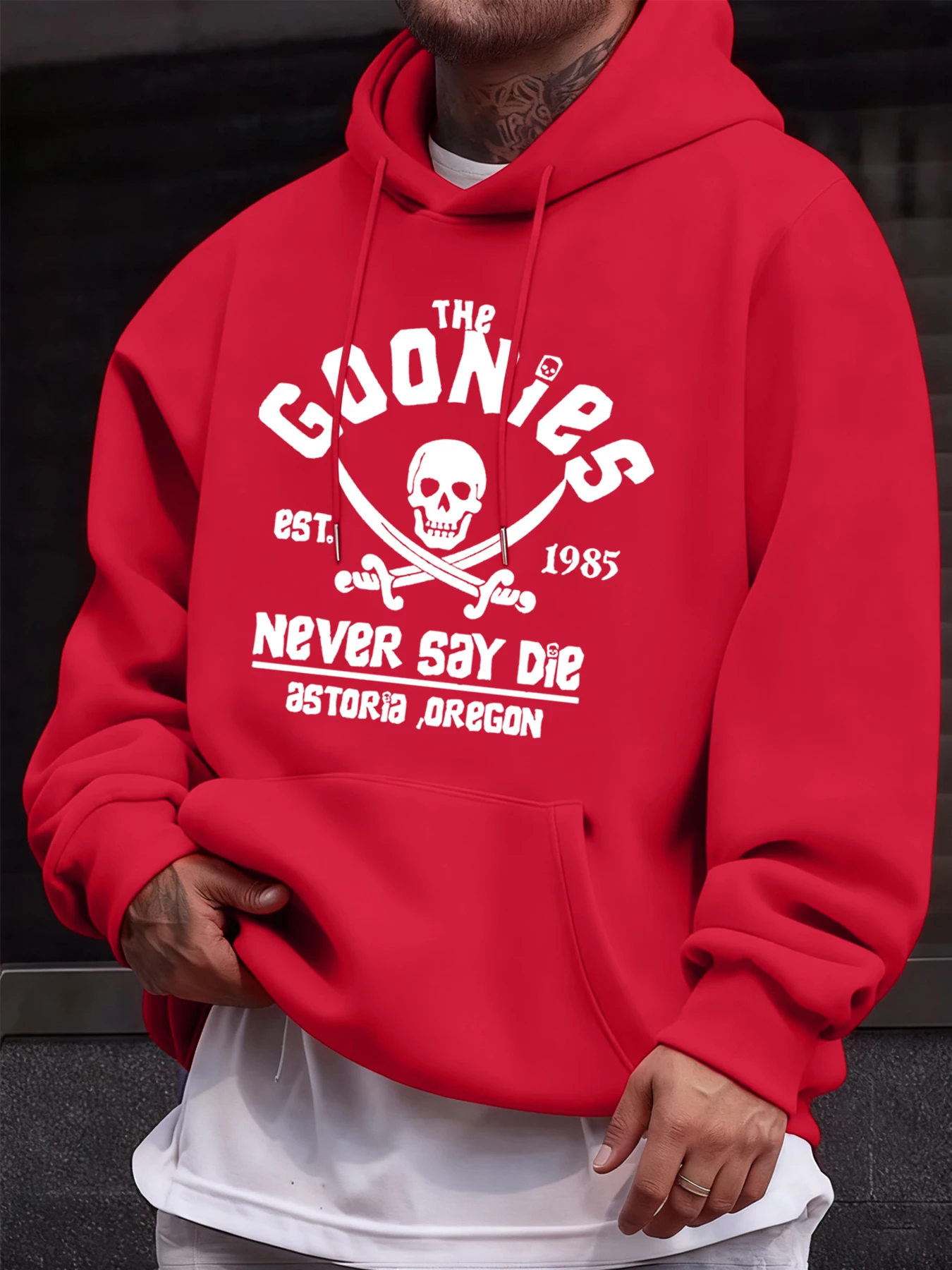 Distressed Goonies Never Say Die Mens Sweatshirt Fashion Casual Hoodies Soft Loose Pullovers Fleece Autumn Unisex Clothing
