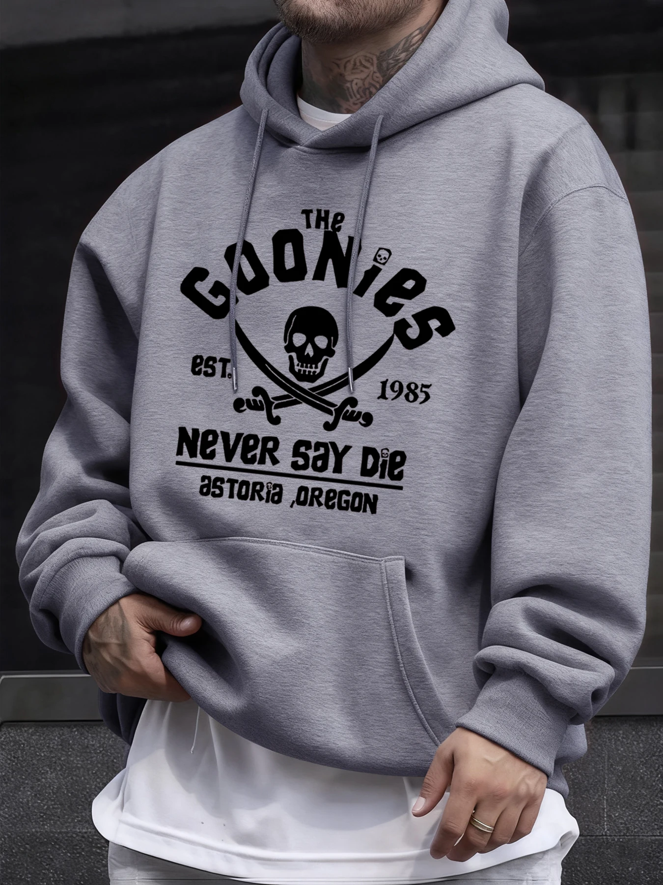 Distressed Goonies Never Say Die Mens Sweatshirt Fashion Casual Hoodies Soft Loose Pullovers Fleece Autumn Unisex Clothing