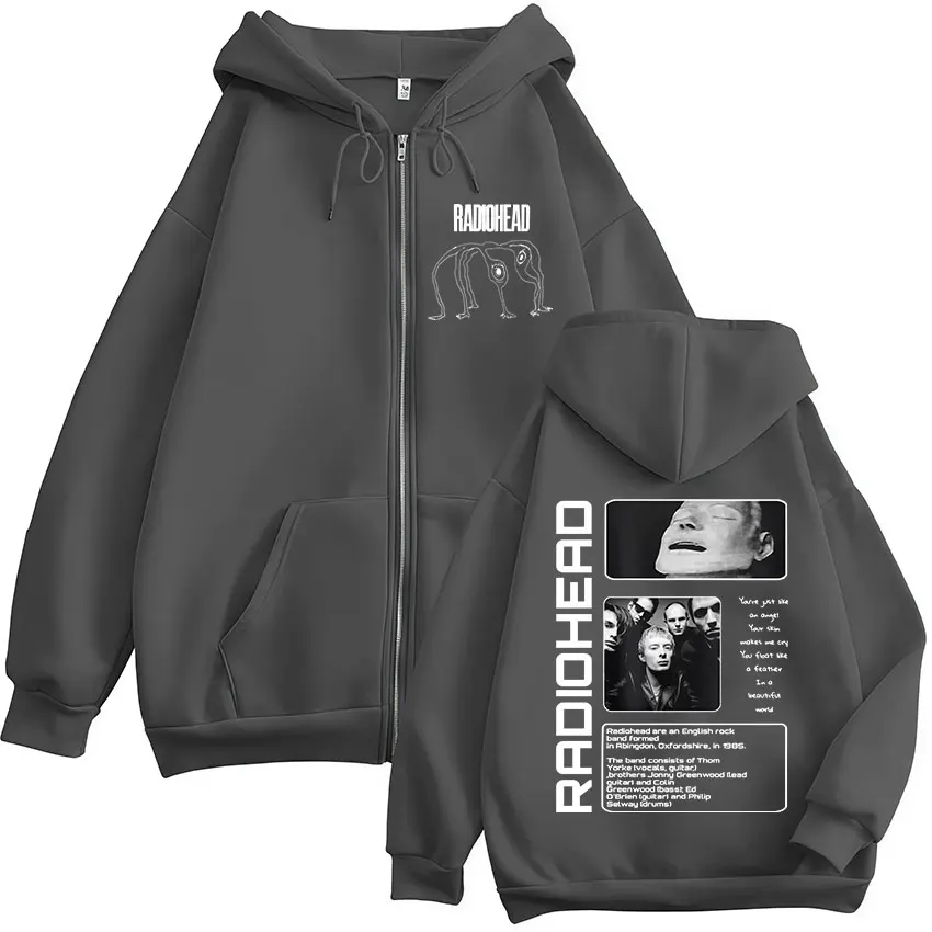 Rock Band Radiohead The Bends Zipper Hoodies Men's Fashion Hip Hop Vintage Zip Up Sweatshirts Jackets Coat Oversized Streetwear