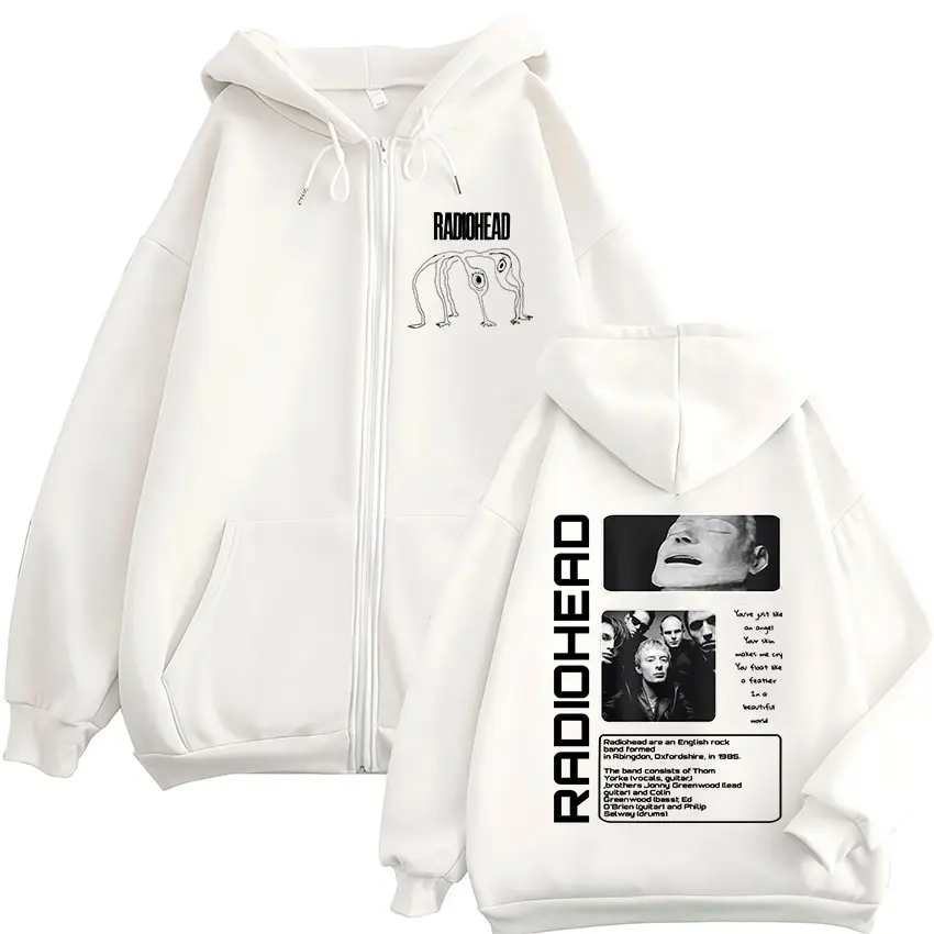 Rock Band Radiohead The Bends Zipper Hoodies Men's Fashion Hip Hop Vintage Zip Up Sweatshirts Jackets Coat Oversized Streetwear